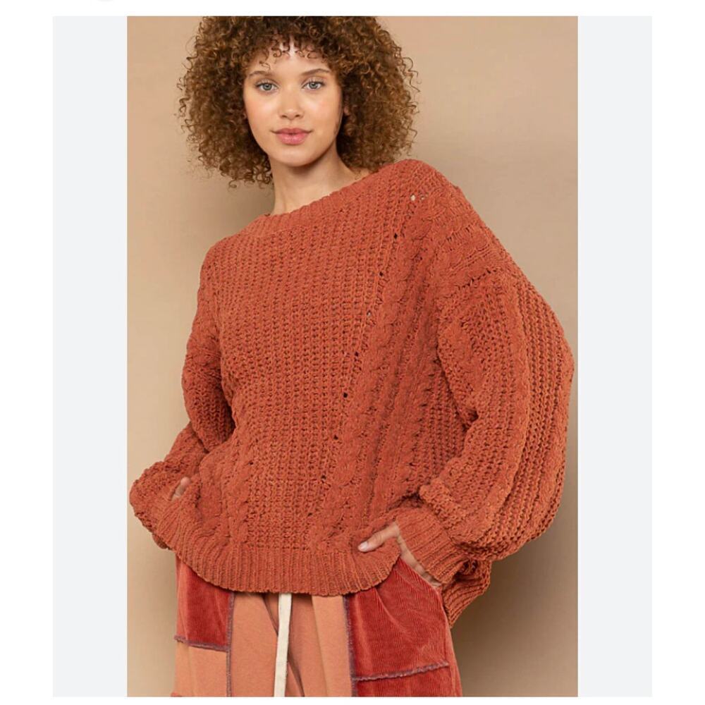 POL Chunky Knit Oversized Orange Sweater Size Small